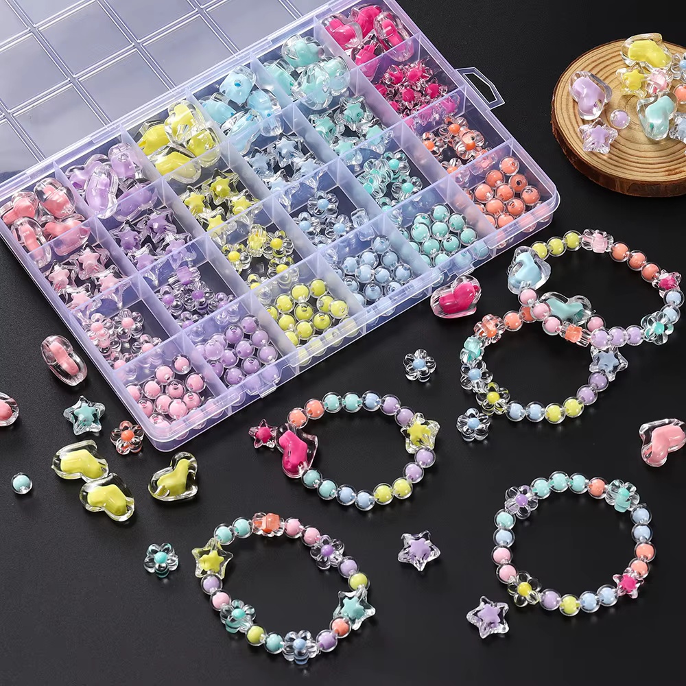 174pcs/Box Heart Acrylic Beads - Jewelry Making Kit For Kids 评论和价格
