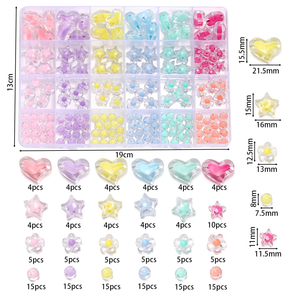 174pcs/Box Heart Acrylic Beads - Jewelry Making Kit For Kids 评论和价格